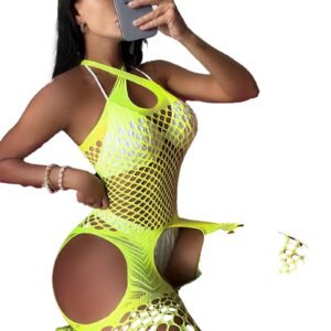 Front View of Plus Size Backless Fishnet Bodysuit