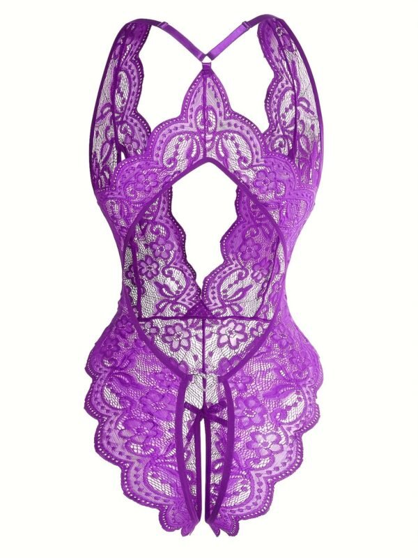 Sultry Floral Lace Bodysuit - Backless, Semi-Sheer, Open Crotch Women's Lingerie 7 Sultry Floral Lace Bodysuit - Backless, Semi-Sheer, Open Crotch Women's Lingerie Sultry Floral Lace Bodysuit - Backless, Semi-Sheer, Open Crotch