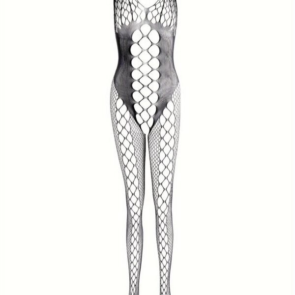 Alluring Fishnet Halter Bodystocking - Sheer Mesh Lingerie For Women 6 Alluring Fishnet Halter Bodystocking - Sheer Mesh Lingerie For Women Model Wearing Alluring Fishnet Halter Bodystocking