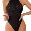 Seductive Halter Thong Bodysuit - Sheer Textured Backless Lingerie For Women 6 Seductive Halter Thong Bodysuit - Sheer Textured Backless Lingerie For Women Back View of Sheer Textured Backless Lingerie