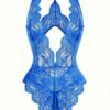 Sultry Floral Lace Bodysuit - Backless, Semi-Sheer, Open Crotch