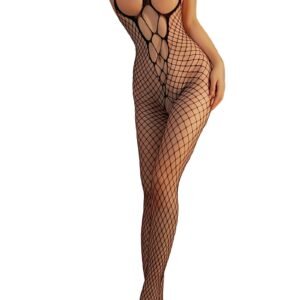 Front View of Halter Fishnet Bodystocking for Women