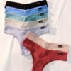 Set of women's high-waisted hipster underwear in various pastel colors including blue, green, and red