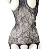 Model Wearing Hollow Out Jacquard Sleeveless Bodystocking