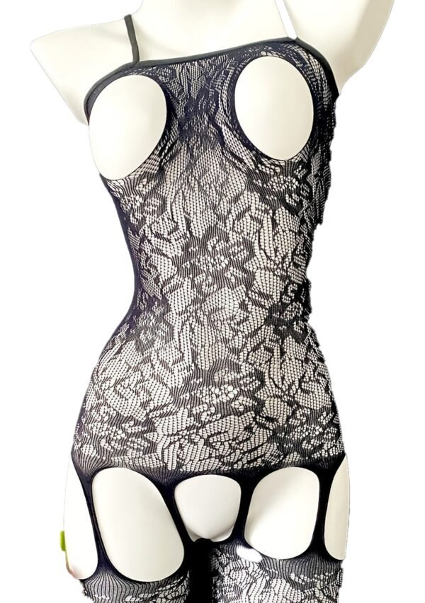 Hollow Out Jacquard Sleeveless Bodystocking - Sexy Open Bust Fishnet Lingerie 18 Hollow Out Jacquard Sleeveless Bodystocking - Sexy Open Bust Fishnet Lingerie Model Wearing Hollow Out Jacquard Sleeveless Bodystocking