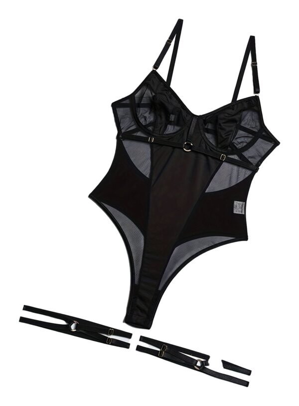 Seductive Semi-Sheer Mesh Bodysuit - Alluring Backless & High-Cut Lingerie 4 Seductive Semi-Sheer Mesh Bodysuit - Alluring Backless & High-Cut Lingerie Close-Up Of High-Cut Lingerie Style