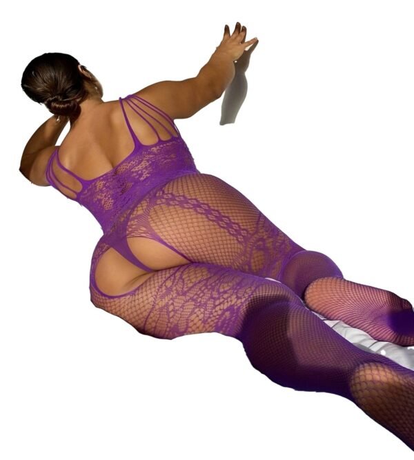 Side View Of Jacquard Fishnet Bodystocking