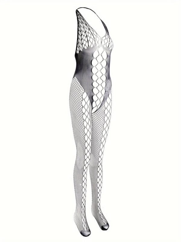 Alluring Fishnet Halter Bodystocking - Sheer Mesh Lingerie For Women 3 Alluring Fishnet Halter Bodystocking - Sheer Mesh Lingerie For Women Side View of Alluring Fishnet Halter Bodystocking