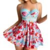 LuckeLadybug LLC lace floral babydoll lingerie set in blue with vibrant floral print