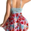 Lace floral babydoll lingerie set in blue with vibrant flower patterns and adjustable straps