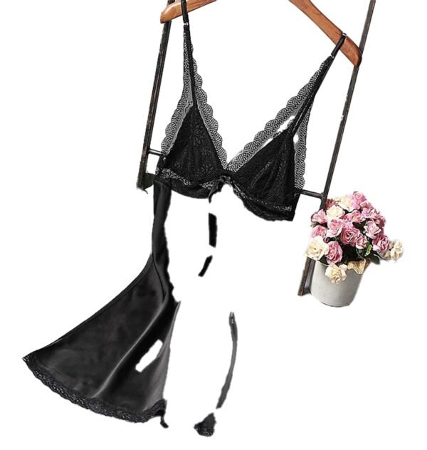 LuckeLadybug sexy silk satin nightgown with lace trim for elegant nighttime comfort