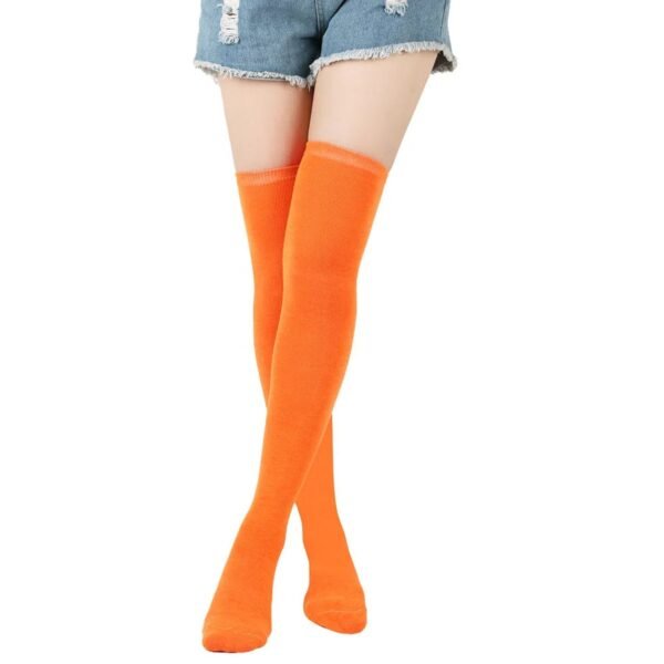 Striped Thigh High Socks For Women 61 Striped Thigh High Socks For Women Bright orange striped thigh high socks for women by LuckeLadybug LLC, perfect for adding style to any outfit