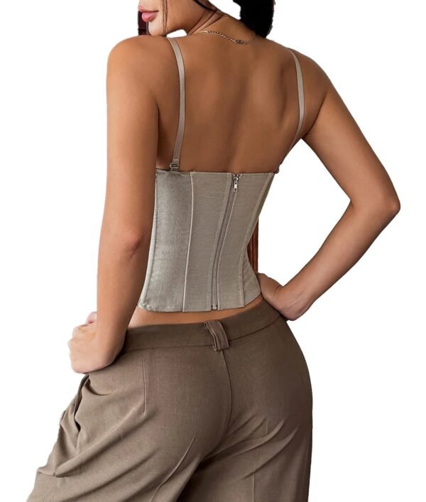 Womens Corset Bustier Top In Elegant Style 5 Womens Corset Bustier Top In Elegant Style Back view of a stylish women's corset bustier top in beige with adjustable straps