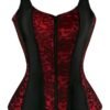 Plus size vintage corset vest for women in red lace with black sides, designed for stylish comfort