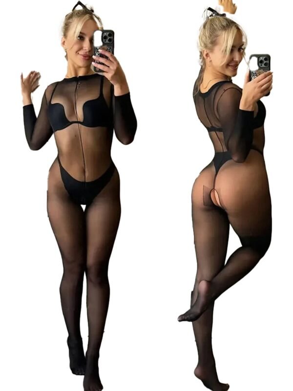 Sexy Mesh Lingerie Bodysuit For Allure 1 Sexy Mesh Lingerie Bodysuit For Allure LuckeLadybug sexy mesh lingerie bodysuit with long sleeves and zip front for a sultry look