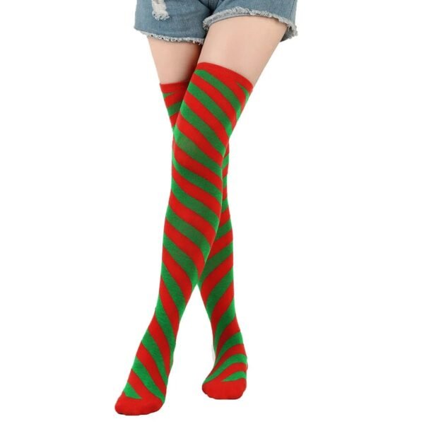 Striped Thigh High Socks For Women 72 Striped Thigh High Socks For Women Striped thigh high socks for women in red and green colors, perfect for festive outfits