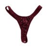 Burgundy shiny patent leather thong with ruching for a stylish look