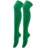 Bright green striped thigh high socks for women, perfect for stylish outfits and comfort
