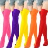 Colorful striped thigh high socks for women in pink, purple, yellow, orange, and more for stylish outfits