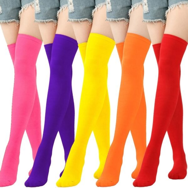 Striped Thigh High Socks For Women 56 Striped Thigh High Socks For Women Colorful striped thigh high socks for women in pink, purple, yellow, orange, and more for stylish outfits
