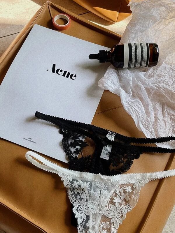 French Lace Christmas Tanga - Transparent High-Slit Erotic T Pant, Sizes S-XL 33 French Lace Christmas Tanga - Transparent High-Slit Erotic T Pant, Sizes S-XL Close-Up of French Lace Christmas Tanga - High-Slit Style