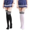 Pair of striped thigh high socks for women in black and white styles, perfect for fashion and comfort.