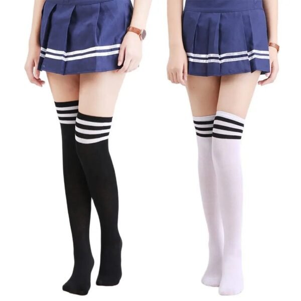 Striped Thigh High Socks For Women 59 Striped Thigh High Socks For Women Pair of striped thigh high socks for women in black and white styles, perfect for fashion and comfort.