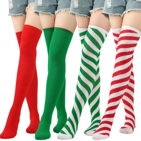 Striped Thigh High Socks For Women 55 Striped Thigh High Socks For Women LuckeLadybug striped thigh high socks for women in red, green, and striped designs for trendy outfits