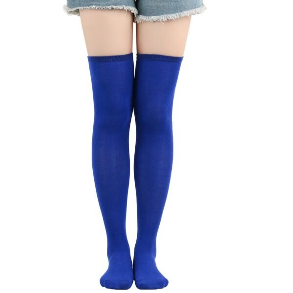 Striped Thigh High Socks For Women 75 Striped Thigh High Socks For Women Bright blue striped thigh high socks for women styled with denim shorts