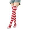 Red and white striped thigh high socks for women, perfect for adding a fun element to any outfit