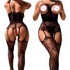 LuckeLadybug sexy mesh lingerie bodysuit with intricate lace design and daring cutouts