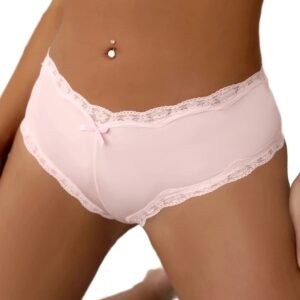 LuckeLadybug sexy lace panties for women in soft pink with delicate lace trim and bow detail