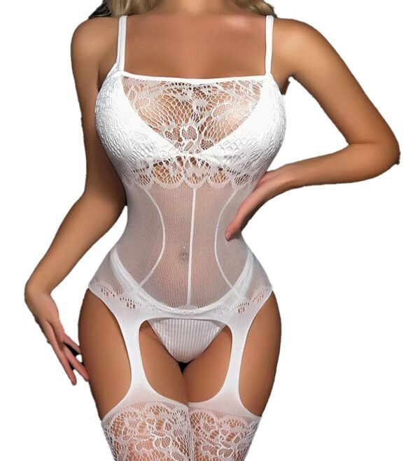Sexy Fishnet Bodystocking For Women 33 Sexy Fishnet Bodystocking For Women LuckeLadybug sexy fishnet bodystocking for women featuring floral lace and cut-out design in white
