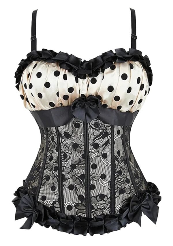 LuckeLadybug polka dot corset bustier with satin and lace details for a stylish look