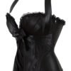 Black satin sexy corset top for women with ruffles and bow detail for a chic look