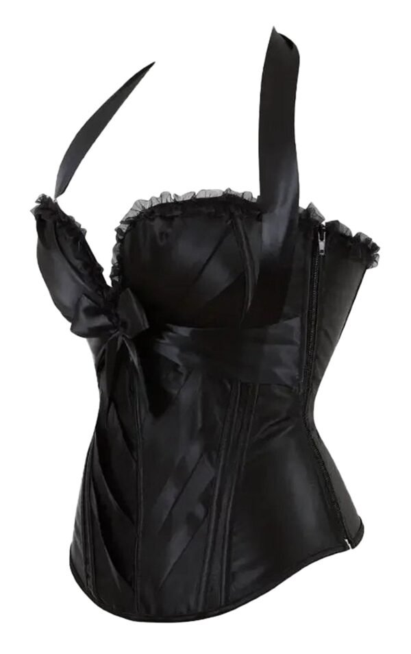 Sexy Corset Top For Women With Bow Detail 46 Sexy Corset Top For Women With Bow Detail Black satin sexy corset top for women with ruffles and bow detail for a chic look