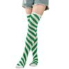 LuckeLadybug LLC Striped thigh high socks for women in green and white for a stylish look