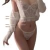 Model Wearing French Lace Christmas Tanga - Size S-XL