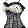 LuckeLadybug LLC Polka Dot Corset Bustier with Black Lace and Ruffled Detailing