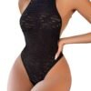 Close-Up of Seductive Halter Thong Bodysuit