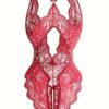 Sultry Floral Lace Bodysuit - Backless, Semi-Sheer, Open Crotch