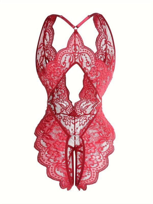 Sultry Floral Lace Bodysuit - Backless, Semi-Sheer, Open Crotch Women's Lingerie 9 Sultry Floral Lace Bodysuit - Backless, Semi-Sheer, Open Crotch Women's Lingerie Sultry Floral Lace Bodysuit - Backless, Semi-Sheer, Open Crotch