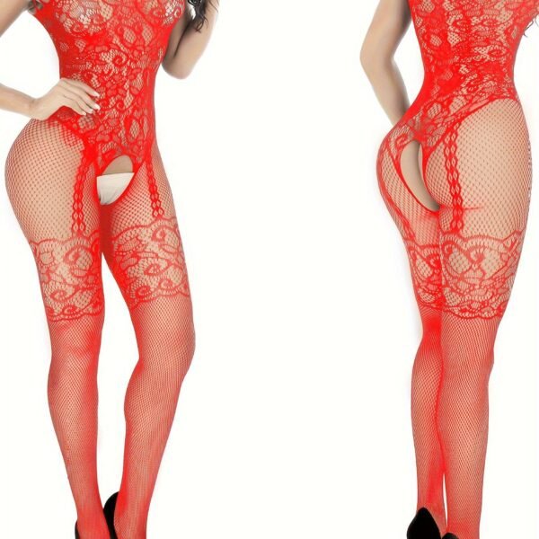Sultry Semi-Sheer Bodystocking with Hollow Out Jacquard - Sexy