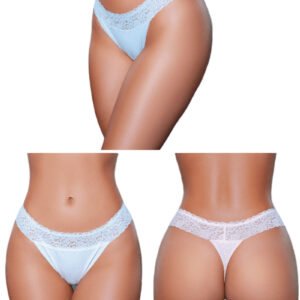 LuckeLadybug LLC lace trim panty 3 pack pastel bikini panties with lace waistband front back views
