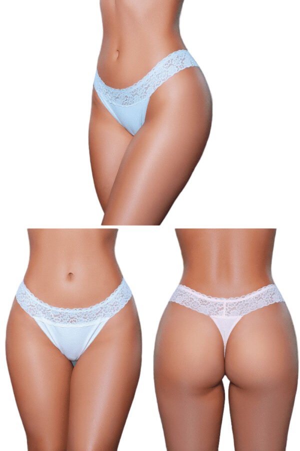 Lace Trim Panty 3 Pack Soft Thongs 5 Lace Trim Panty 3 Pack Soft Thongs LuckeLadybug LLC lace trim panty 3 pack pastel bikini panties with lace waistband front back views