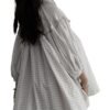 Dear Lover Dropshipping white checkered babydoll dress mini with puff sleeves and loose A line silhouette