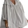 Dear Lover Dropshipping white checkered babydoll dress with V neck ruffle yoke and puff three quarter sleeves
