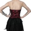 Back view of a gothic lace corset crop top in burgundy with a fitted design and intricate lace details