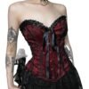 Gothic lace corset crop top in red and black with lace detailing and ribbon accents for a stylish look