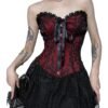 Gothic lace corset crop top in red and black with ribbon details and sweetheart neckline